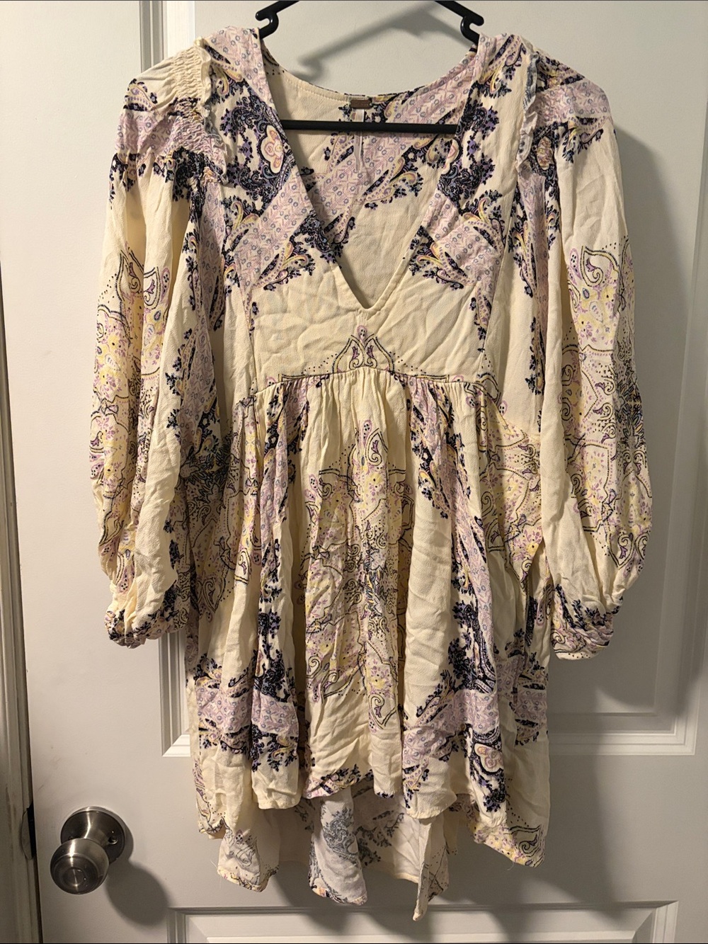 Free People Cream Paisley High-Low Dress with Lavender and Navy Accents